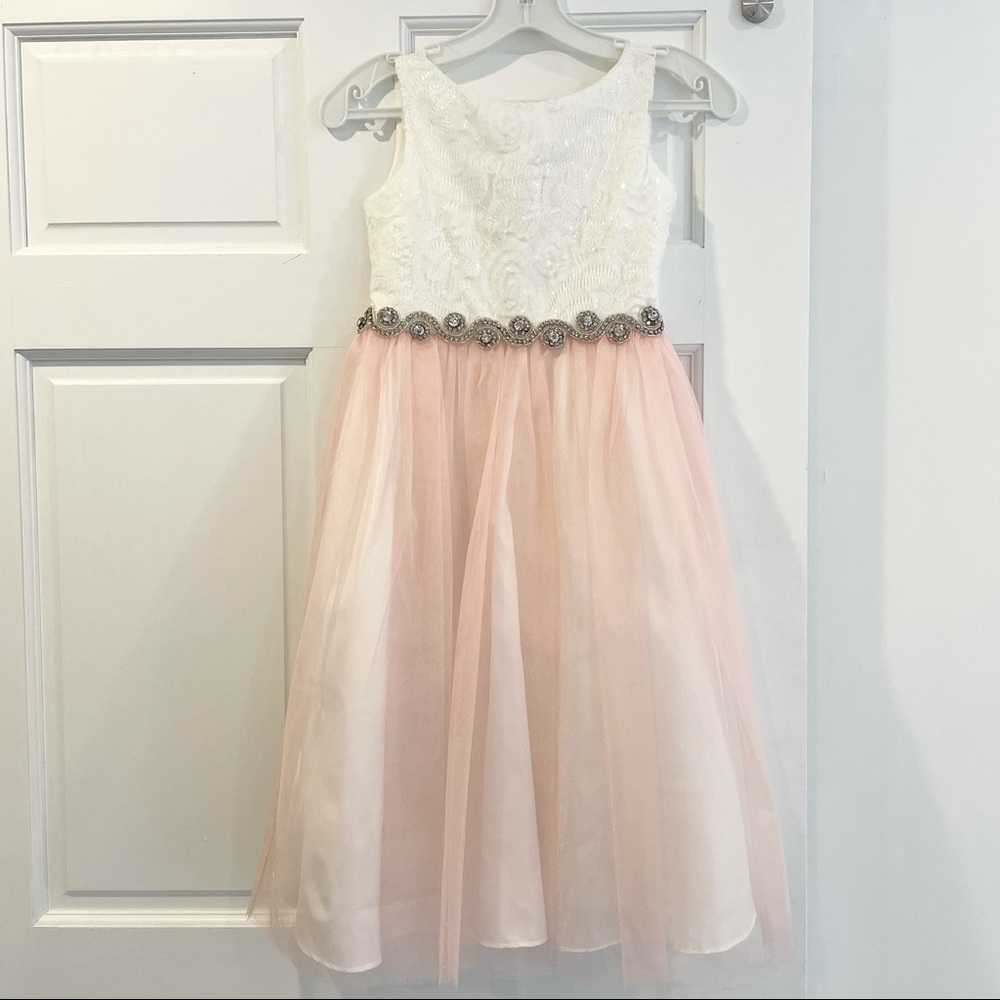 NWOT My Best Kids White and Blush Pink Tulle Flower Girl Dress